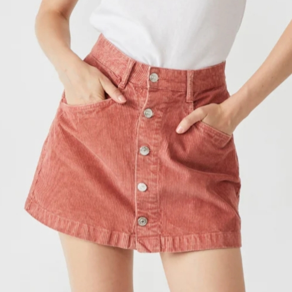 NWT FREE PEOPLE Corduroy myrrh pale rust mini skirt, Size 2 - Picture 3 of 9